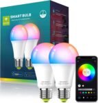 Oumida Bombilla LED Inteligente Wi-Fi, Multicolor, Regulable, Bombilla RGB, Casquillo E27, 9W, 806 Lúmenes para Google Home/Alexa, Pack 2