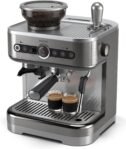 PHILIPS Barista Brew Cafetera Espresso Semiautomática – Espresso Simple y Doble + Botón Americano, Depósito de Café en Grano 250 g, Guía Intuitiva, Prensado Calibrado, Acero Inoxidable (PSA3218/01)