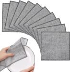 Paños de alambre multiusos para lavar platos, húmedo y seco, paquete de 10 paños de alambre grueso, doble capa, reutilizable, fuerte paño de limpieza de microfibra, trapo para el polvo