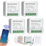 Paquete de 4 módulos de interruptor de luz inteligente de 2 vías, interruptor Smart Life compatible con la aplicación Tuya, Alexa y Google Home, mini interruptor WiFi DIY, requiere cable neutro, Se
