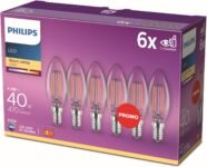 Philips Bombilla LED Clásica E14, 4 W, Blanco Cálido, Pack de 6 (Clase de eficiencia energética F)