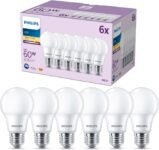 Philips – Bombilla LED Classic Mate 8W (Eq. 60W) 806 Lúmenes, Casquillo E27, Luz Cálida (2700K) – Pack de 6 Bombillas