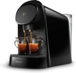 Philips L’Or Barista Original Cafetera de Cápsulas Espresso, 19 Bares de Presión, Cápsula Simple y Doble, Doble Salida para 1 o 2 Tazas, Incluye Kit de Degustación, Negra (LM8012/60)