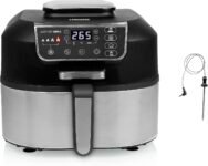 Princess 182092 – Freidora sin aceite 2 en 1 – 4 programas – Máx. 265 °C – Incluye Termómetro – 1760 W – Plata/Negro