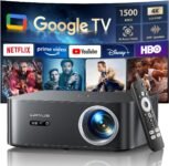 Proyector 4K【1500 ANSI/Google TV/Netflix Ready】 Proyector WiMiUS Full HD 1080P Nativo, Enfoque Automático/Keystone, WiFi 6 y Bluetooth 5.2, Proyector con Control de Voz en Casa/Exterior