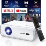 Proyector AURZEN Eazze D1 Soporte 4K | NetfIix/Auto Focus/Keystone/DoIby Audio oficial, Full HD 1080P nativo, con una aplicación Youtube/Prime Video incorporada