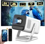Proyector Portátil 4K-8K 2026, Proyector para Android 14 WiFi 6 y Bluetooth 5.4, Hardware de Corrección Trapezoidal, Proyección 40-120», Home Cinema y Gaming (Aplicaciones integradas)