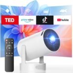 Proyector Portátil Soporte 4K 1080P, Mini Proyector para Móvil con WiFi 6 Bluetooth 5.0 Auto Keystone Proyector Portátil Giratorio de 220° Compatible con HDMI/TV Stick/Laptop