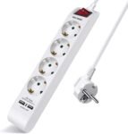Regleta Toma con 4 Tomas y 2 Puertos USB, Regleta con Interruptor, Protección Infantil, MAX 3680W, 1,5 m, Blanco, 1ud