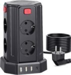 Regleta Torre con Cable 3M, Regleta USB 8 Tomas AC y 4 USB, 2500W/10A, Regleta Vertical con Interruptor para Mesa, Oficina, Casa…