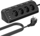 Regleta USB C, Regleta de Esquina JSVER con Interruptores Individuales, Regleta de 4 Tomas con 2 Puertos USB-C y 2 Puertos USB-A, Cable de 2 Metros para Hogar, Oficina y Viajes – Negro
