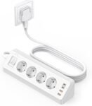 Regleta de 4 Tomas con USB C (PD 20W), Regleta SUDEERY 8 en 1 con 4 USB, Regleta Protectora contra Sobretensiones y Cable de 2 Metros para Cocina (Blanco)