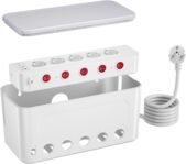 Regletas con Caja Organizadora de Cables, Toma Múltiple con Caja Organizadora de Cables, Interruptor Independiente de 5 Tomas, Carga 4 USB, Protección contra Sobretensión, Extensión de 1,5 m, Blanco