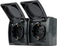 Rev AquaForm – Enchufe doble para cuartos húmedos, IP44, Antracita