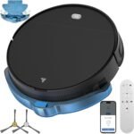 Robot Aspirador y Fregonas Robot Aspirador 2 en 1 Hasta 5500Pa Aspirador de Succión 8 cm Ultra Sottile 2.4GHz WiFi/App/Alexa/Control Remoto Apto para Suelos Pelo de Mascotas Negro