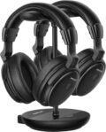 SIMOLIO Duo Auriculares para TV, Volumen Independiente Izquierda/Derecha, Ondas Ambientales, Transmisión Directa a Barra de Sonido, Batería Reemplazable, Ideal para Personas Mayores, 164ft/50M