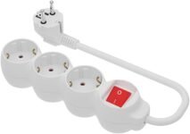SIMON – Base Múltiple, Regleta Plana, 3 Tomas 16 A, Ladrón con Toma Tierra e Interruptor Encendido/Apagado, Cable 1,5 Metros, Blanco