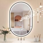 STARLEAD Espejo-Baño-Ovalado-con-Luz-y-Bluetooth 90x60cm, Espejo-Baño-LED Negro con Antivaho, Regulable, 3 Colores de Luz, Memoria, IP44, Vidrio Templado, Horizontal/Vertical, Marco No Metálico
