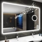 STARLEAD Espejo-Baño-de 100 x 70 cm-con Luz y Aumento 5X, Bluetooth, Espejos de Baño con LED y Antivaho, Regulable, Luz de 3 Colores, Memoria, IP44, Vidrio Templado HD