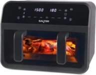 Salter Freidora de aire de doble vista – Bandeja de cocción antiadherente de 7 L con divisor extraíble, tamaño familiar de gran capacidad, ventana de visualización, pantalla LED digital, 2300 W