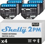 Shelly Plus Interruptor Inteligente WiFi y Bluetooth 2PM para Cortinas y Persianas, 2 Canales – 16A, Medición de Energía y Temporizador, Control Remoto por Teléfono, Alexa y Google Home (4 Piezas)