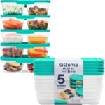 Sistema NEST IT Recipientes para preparación de comidas | 1,9 litros | Recipientes herméticos para almacenamiento de alimentos con compartimentos y tapas | Sin BPA | Verde | Paquete de 5