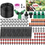 Sistema de Riego Automático por Goteo para Jardín 50 M, 200 Unidades – Refrigeración para Paisajes, Parterres y Plantas de Terraza