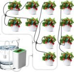 Sistema de riego automático, 12 kits de riego por goteo mejorados para plantas de interior, pantalla LED y dispositivos de riego recargables USB para plantas en macetas