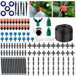 Sistema de riego de jardín, 211 piezas Sistema de riego por goteo DIY con kit de riego de 40 m y rociador de boquilla ajustable y gotero automático para jardín, macizo de flores, patio, césped