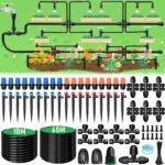 Sistema de riego de jardín, riego automático de 65 m + 10 m, kit de riego por goteo de 152 piezas con boquilla de aspersión ajustable, flores masivas, plantas de patio, riego, agricultura