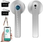 Smart Lock – Cerradura Electrónica 6 en 1, Huella Digital, App, Tarjeta IC, NFC, Contraseña, Llave Mecánica, Alarma de Batería Baja, Contraseña Antiespía, Apto para Interior, Plata