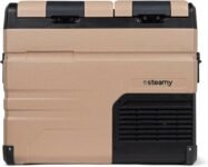 Steamy -E Nevera Eléctrica de Compresor Portátil Dual Zone 45, 45 litros, Color Arena, 12 V/230 V, para Congelar y Enfriar de -20 °C a +20 °C, Ideal para Acampar