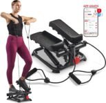 Sunny Health & Fitness Mini Steppers para Ejercicio, Escalones de Bajo Impacto, Equipo de Cardio de Cuerpo Completo, con Conexión Opcional Gratuita a la Aplicación SunnyFit y Banda de Resistencia