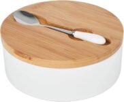 TADAR TD-7600 Azucarero de Cerámica con Cuchara y Tapa de Bambú