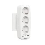 TESSAN Enchufe Plano Thief 6 en 1 con USB C, Enchufe Multi 6 en 1, Enchufe Thief con 3 Enchufes Schuko y 3 USB, Thieves para Enchufes 16A 3600W, Regleta para Hogar, Oficina, Cocina