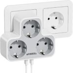 TESSAN Thief Enchufes Planos Modernos, Triple Multi Enchufe con 2 USB A, Regleta Multienchufe de Pared 5 en 1 3600W para Cocina, Hogar, Cargador Múltiple Compatible con Teléfono, Gris