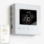 Termostato WiFi 2 hilos a pilas para calderas de gas. Termostatos programables controlados diariamente por Tuya o Smart Life. Termostato compatible con Google Assistant y Alxea.