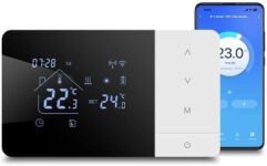 Termostato inteligente programable WiFi para calefacción y refrigeración – Aplicación Tuya Smart y Smart-Life, funciona con Alexa, para calderas de gas, alimentado por batería o USB