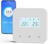 Termostato wifi con batería, apto para calderas de gas de 2 hilos. Termostato programable diario, controlable vía Tuya o Smart Life. Es compatible con el Asistente de Google y Alexa.