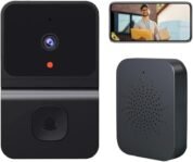 Timbre inalámbrico con cámara, WiFi 480P, videoportero automático, almacenamiento en la nube, timbre inteligente con visión nocturna, audio bidireccional (negro)