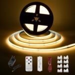 Tira LED COB Blanca, Kit de Tira de Luz Debajo del Gabinete con Control Remoto RF para Vitrina, Cocina, Escritorio, Estante, Gabinete, Incluye Adaptador de 24 V (Blanco Cálido, 5 Metros)