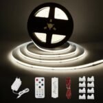 Tira LED COB Blanca, Kit de Tira de Luz Debajo del Gabinete con Control Remoto RF para Vitrina, Cocina, Escritorio, Estante, Gabinete, Incluye Adaptador de 24 V (Blanco Frío, 10 Metros)