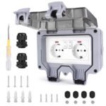 Toma Exterior Impermeable con Interruptor y Luz Indicadora, Toma IP66, Toma Resistente a Superficies para Cocina, Baño, Garaje, Piscina y Jardín