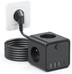 Tomas Regleta, Tomas 7 en 1 con USB de Pared 3 Tomas, con Cable Interruptor Regleta de 2 m con USB, Ideal para Sala de Estar Oficina Dormitorio
