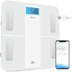 Uten Báscula de Baño con Carga USB, Báscula de Grasa Corporal Inteligente Bluetooth con Analizador Corporal para Medición de Peso Corporal, Grasa Corporal, etc, 28st/180 kg, Blanco