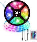 Vinmooog Tiras LED RGB, 5M, Tiras LED USB 5050 para Habitación con Mando a Distancia IR de 16 Colores y Controlador para TV, Fiesta, Bar y Pasillo (Energy A)