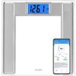 Vitafit Báscula de Baño Digital 250 kg, Báscula Inteligente Bluetooth con App, Báscula Electrónica Monitores con Peso e IMC, Vidrio Templado de 8 mm con Plataforma Extra Ancha, Plata