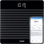 Vitafit Báscula de Baño Digital, Báscula Inteligente Bluetooth con App, Báscula Electrónica Monitores con Peso e IMC, Plataforma Antideslizante, Negro