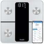 Vitafit Báscula de Baño Digital, Fábrica Profesional DESDE 2001, Báscula de Grasa Corporal y Músculo con App, Báscula Inteligente 13 Composición Corporal Peso IMC Músculo, 182 kg Plata