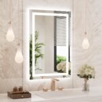 WEER Espejo de Baño con Luces LED, Espejo de Tocador de Pared 50 x 70 cm, 3 Colores Regulables, Panel Antivaho Retroiluminado, Vidrio Templado HD IP44, Vertical u Horizontal